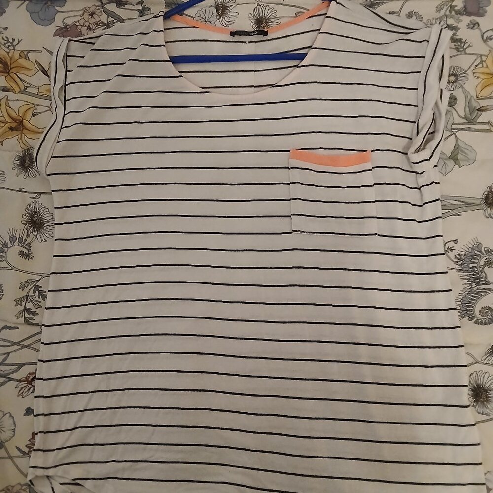 Paper moon striped tee with button up back